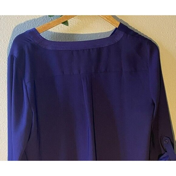 COPY - Chico's Blouse 1/Medium Purple Satin Trim V-Neck Long Roll Tab Sleeve Sh… - Picture 8 of 9